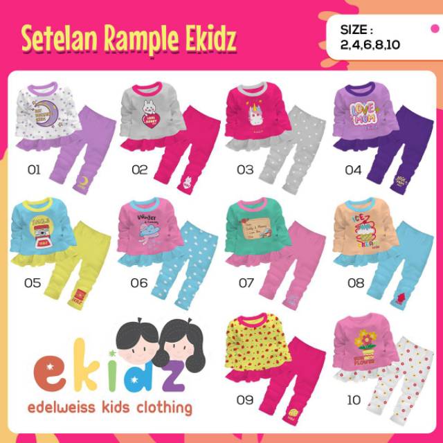 SET RAMPLE EKIDZ GIRLS PIYAMA KAOS ANAK PEREMPUAN LENGAN PANJANG