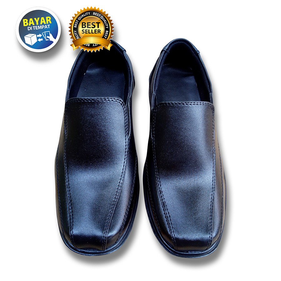 PROMO 4.4 MEGA SALE !! SEPATU FORMAL SEKOLAH KERJA TANPA TALI PANTOFEL HITAM / SAKIPO