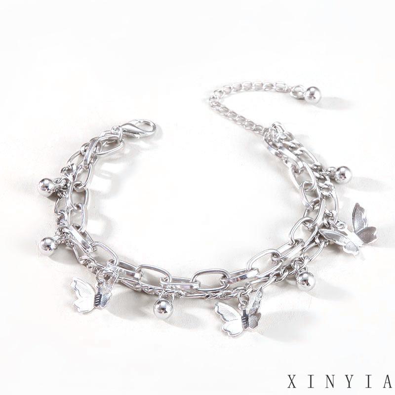 Xia.id Gelang Tangan Wanita Model Manik Butterfly Ball Rumbai Lapis Ganda