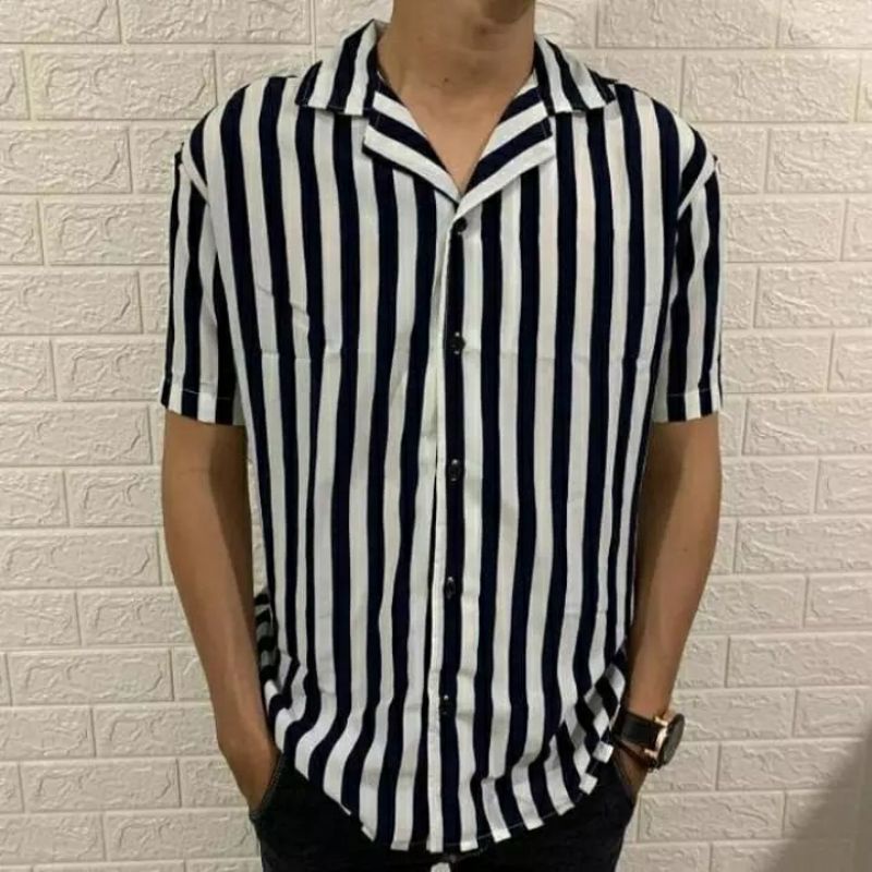 Kemeja Pria Lengan Pendek Kemeja Pria Kasual Kemeja cowok STRIP Hem Pria Pendek Big