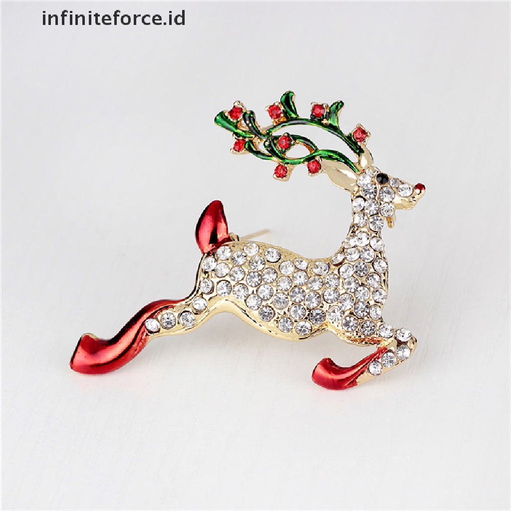 1pc Bros Pin Bentuk Rusa Natal Aksen Kristal Berlian Imitasi Warna Emas Untuk Hadiah