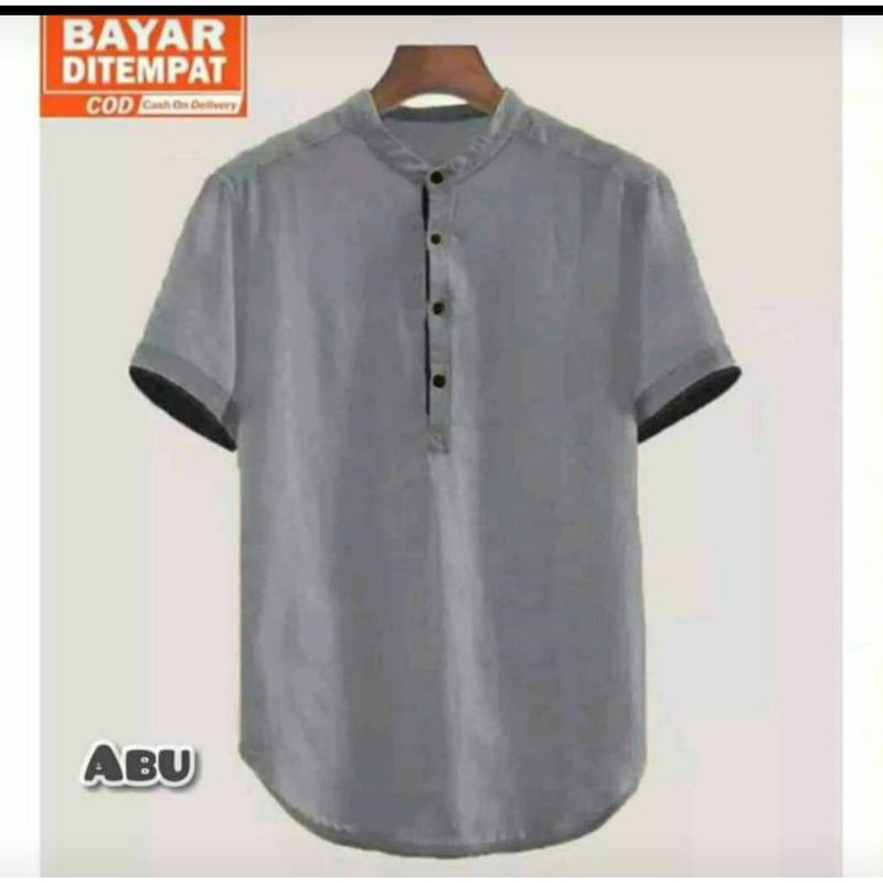 Kurta Hanafi Casual Lengan Pendek Pakistan Baju Koko Lengan Pendek Trendy-Abu