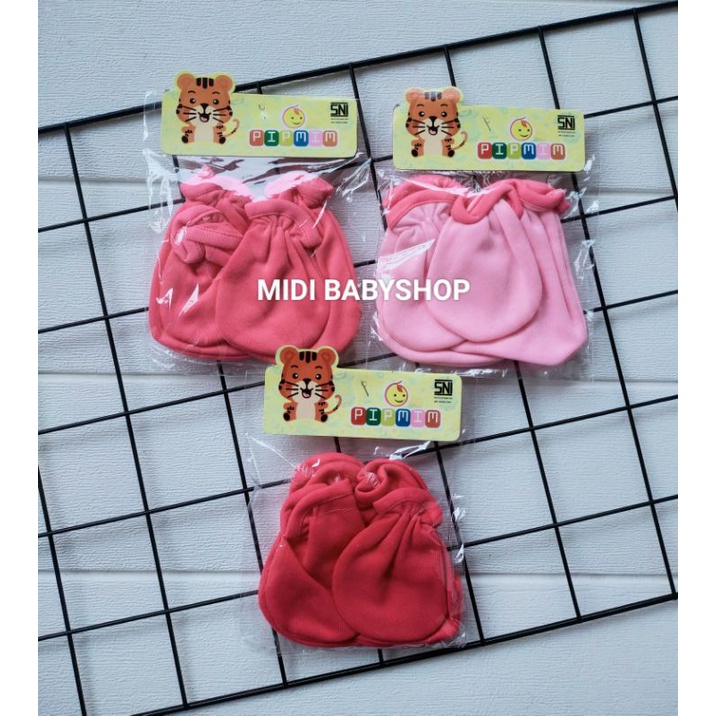 1 Set Sarung Tangan dan Kaki Bayi Polos Pink Pip Mim SNI