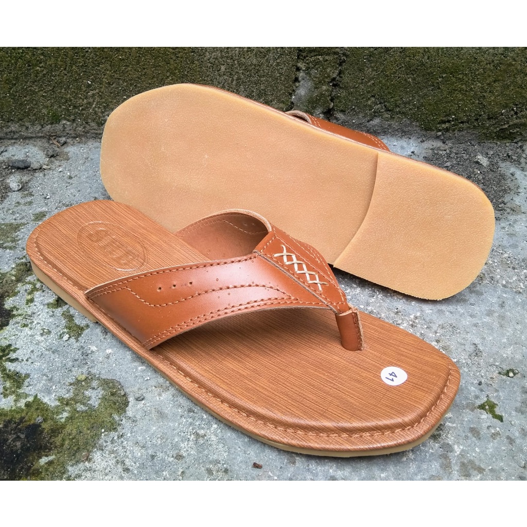 Sandal Jepit Pria Kulit Sapi Asli Pull Up, Sandal pria japit terbaru, outsole karet mentah pentil, s