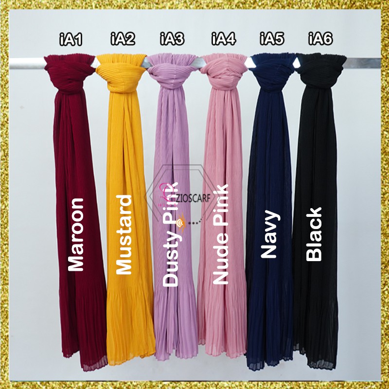 Pashmina Plisket Rumbai kualitas premium butik crush bubble chiffon Half Pleated shawl A57 prisket