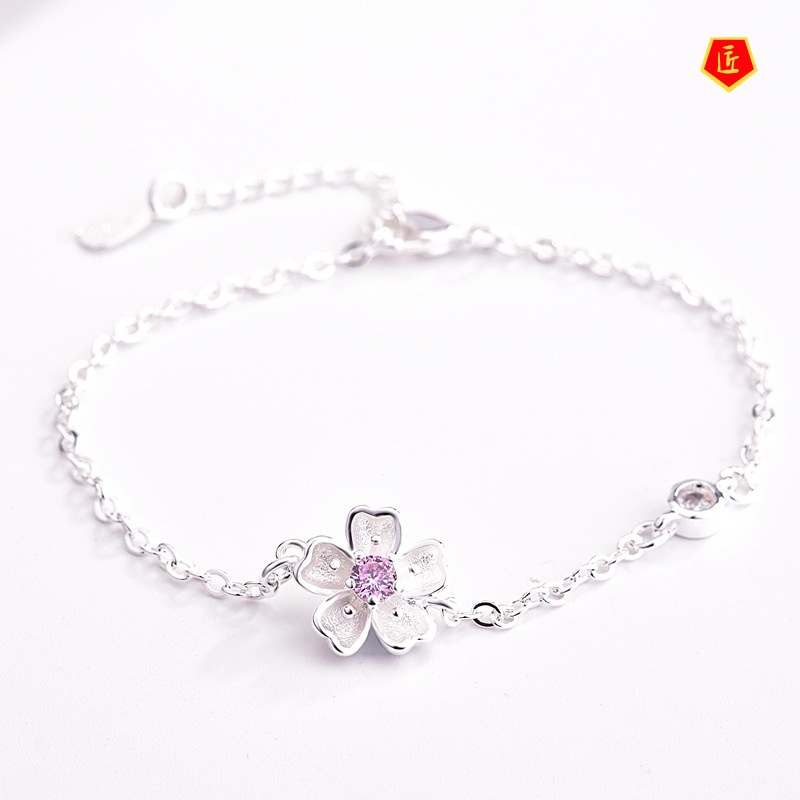 [Ready Stock]Amethyst Pink Diamond Cherry Blossom Bracelet Sweet