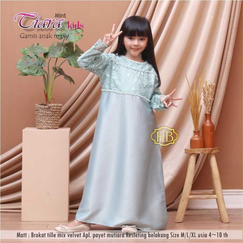 TIARA KIDS MAXY MAXI GAMIS DRESS BROKAT TILLE ANAK CEWEK 4-12 TAHUN POLOS MURAH HIJAU MINT PINK ROSE