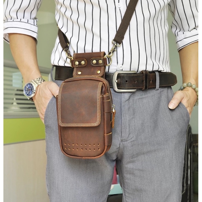 Tas Bahu KULIT ASLI Kecil Tas pinggang Hp tas sabuk Pria Kulit Berkualitas Tas Pinggang Fanny Modis 