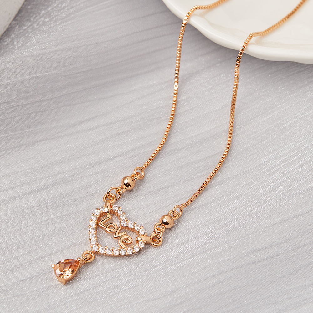 Y356 Kalung Titanium Wanita Liontin Hati Kalung Wanita Cinta Gold Liontin Love Full Diamond Pendant