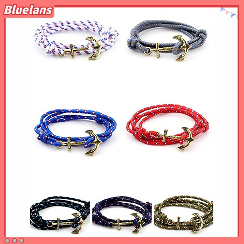 Gelang Tali Handmade Multilayer Aksen Jangkar Untuk Pria Charms