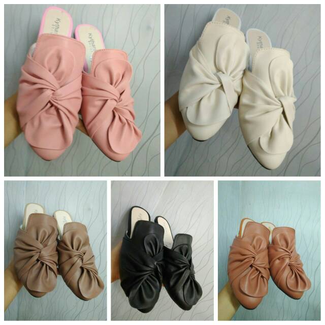 Alvira_shoes Slop sandal vita bunga varian warna