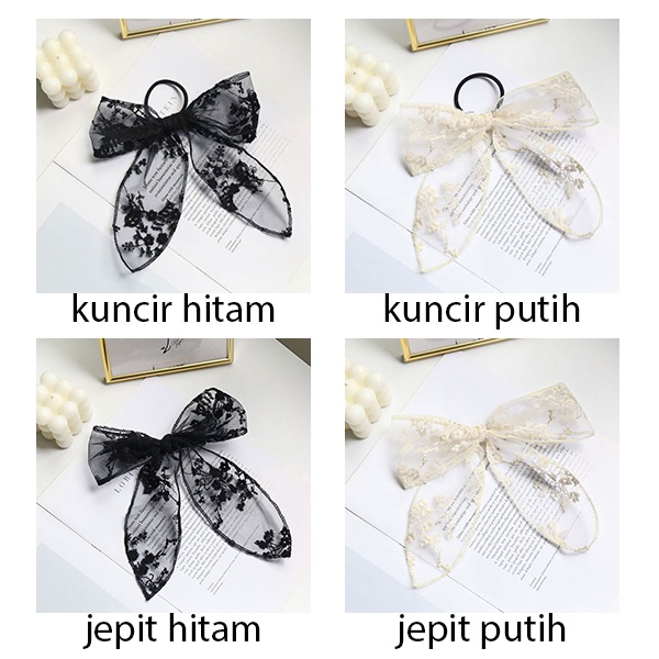 kuncir rambut ikat rambut pita lace bow yarn hair rope(3D1,1B1) jku038