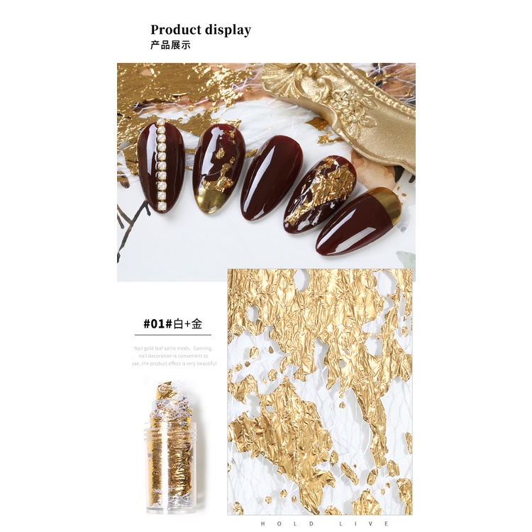 Pretty 1 Pc Stiker Kuku 3D Bahan Mesh Foil Warna Gold Silver/Nail string foil glass PREMIUM nailart hiasan paper foil nail art