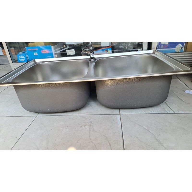 Bak cuci piring stainless 2 lubang 78x43x20 PAKET KRAN