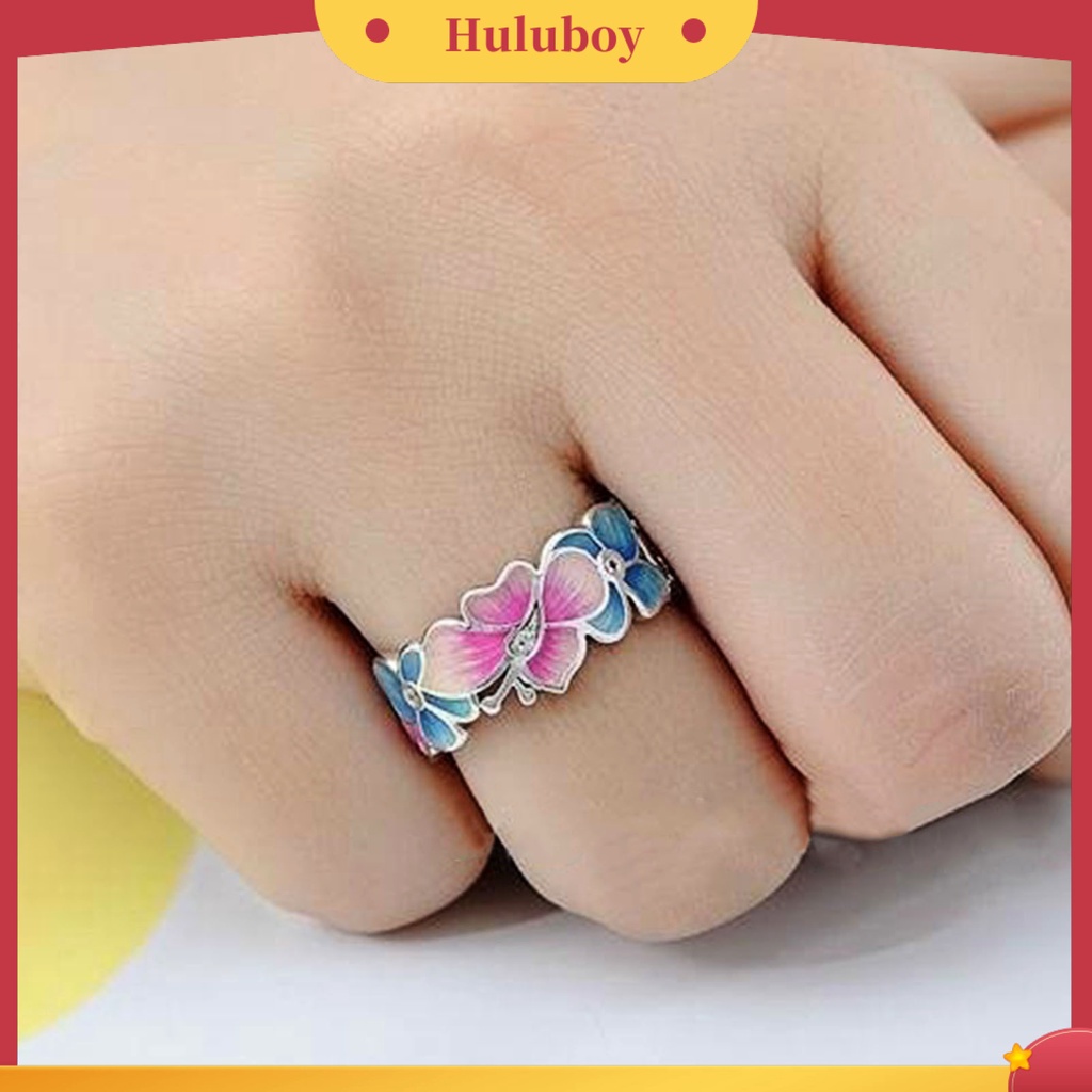 Hu Hu Hu Hu Hu Alat Bantu Pasang Kacamata♡ Cincin Bentuk Bunga Kupu-Kupu Warna-Warni Bahan Alloy Untuk Wanita