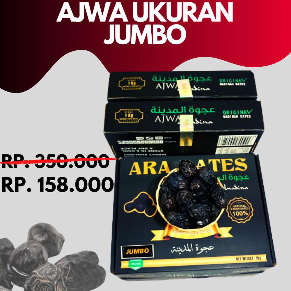 

✨BISA BAYAR DI TEMPAT✨ Kurma Ajwa Jumbo XL Super Besar Nabi Rosul Premium Madinah TERLENGKAP