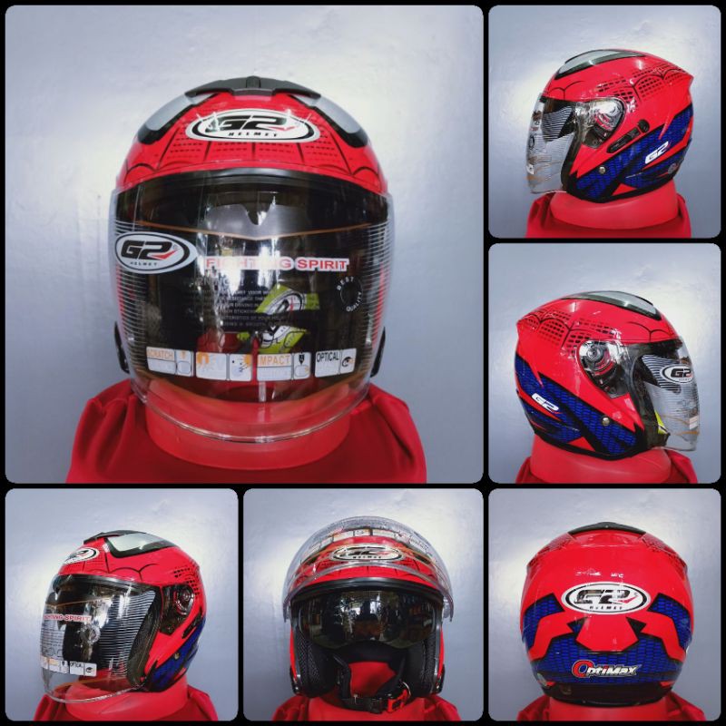 Helm G2 optimax double visor motif Black spider merah cabe Size M - L - XL