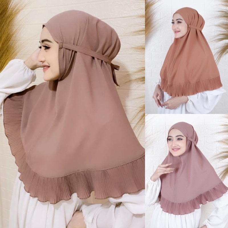 FASHION MUSLIM // Bergo Tali Maryam Plisket Diamond Premium / Bergo Plisket bahan diamond