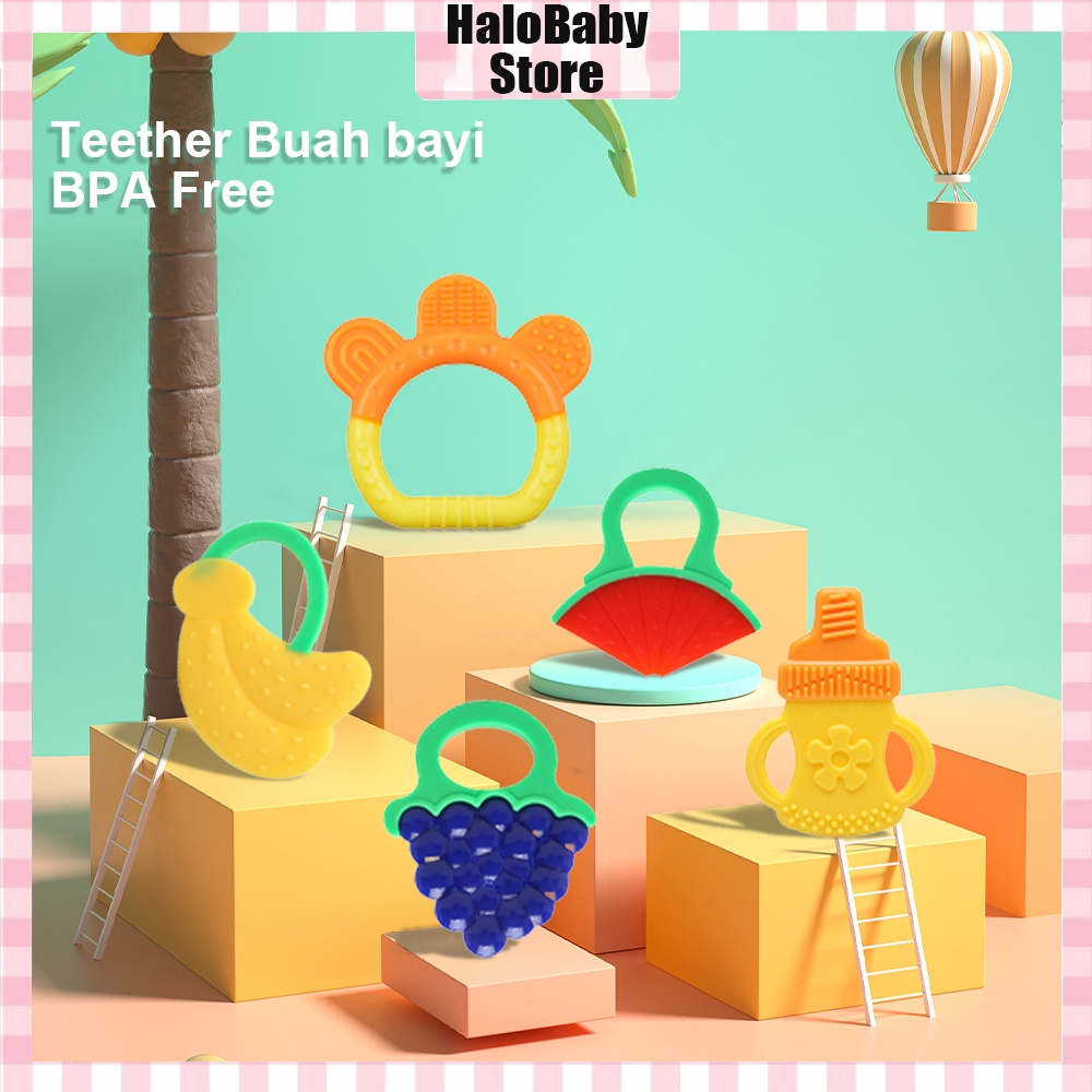 Halobaby Teether Bayi / Gigitan Bayi / Mainan Bayi Model Buah BPA Free