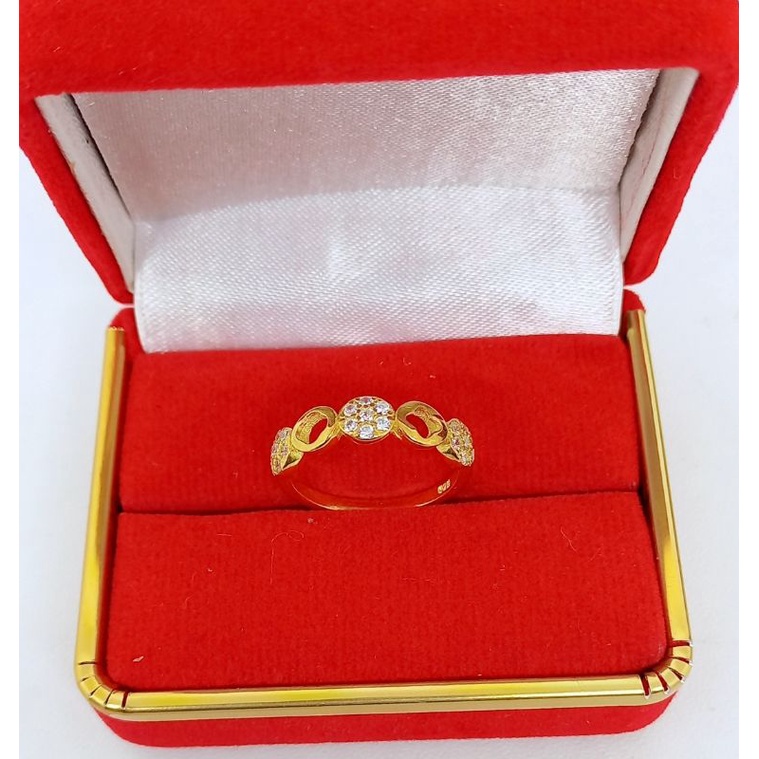 CINCIN PERAK ASLI 925 LAPIS EMAS/CINCIN BUNGA BULAT MATA PUTIH/CINCIN ASLI SILVER/CINCIN FASHION