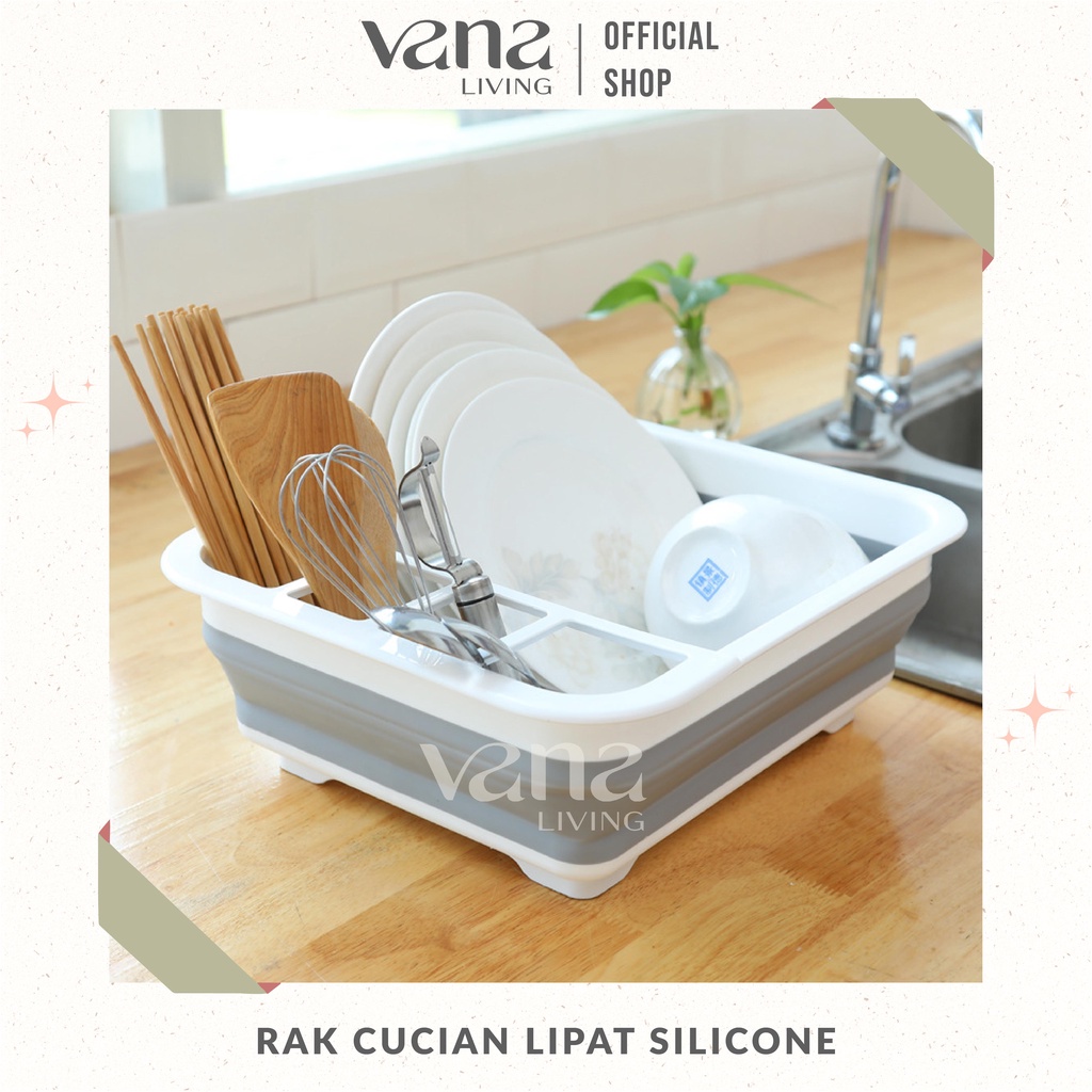 Vana Rak Cucian Piring Lipat Portable Silicone Dish Rack Tempat Pengering Penyimpanan Cuci Gelas Mangkok Wastafel Foldable