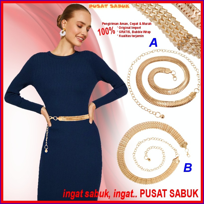 Sabuk Gesper Rantai Wanita Ikat Pinggang Belt Fashion Korea Cewek Obi GOLD Emas Rante Gasper Ring Kekinian Murah