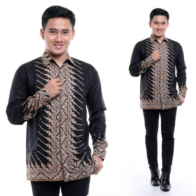 Kemeja Batik Pria Lengan Panjang BSWART Batik HRB026 Kenongo Hem Panjang Pekalongan Motif Serit