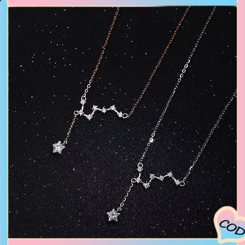 COD❤️ Big Dipper Wanita Trendy Temperamen Cahaya Mewah Desain Niche Rumbai Kalung Indah Sederhana-A.one