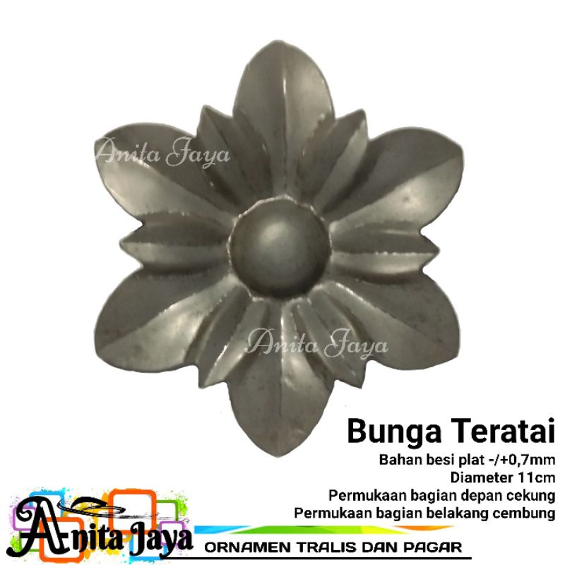 bunga teratai besi plat 11cm ornamen tralis dan pagar