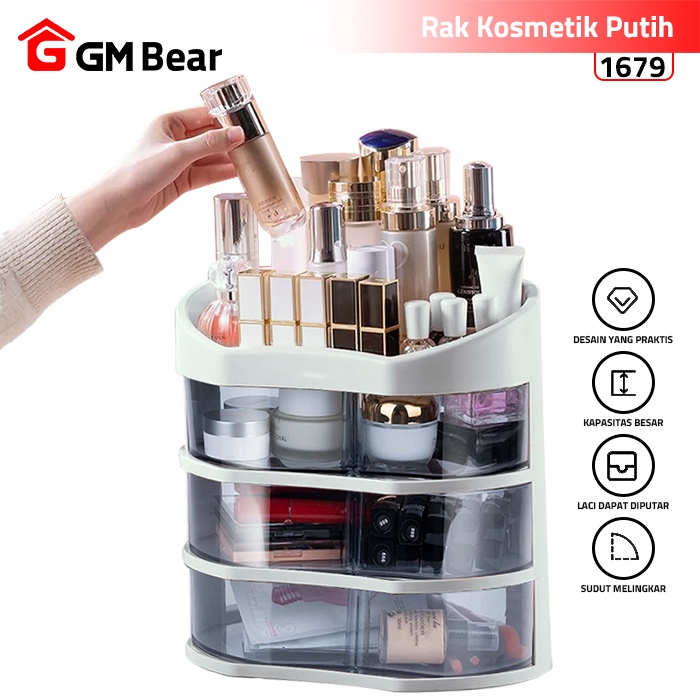 GM Bear Rak Kosmetik Kotak Makeup 1679 - Makeup Organizer Rotating Storage Box