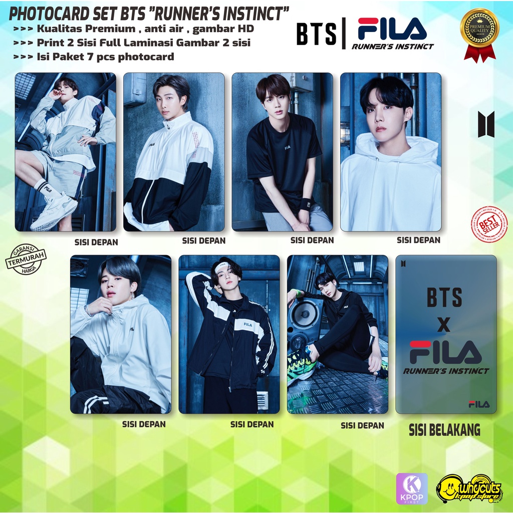 PHOTOCARD SET BTS PREMIUM // FILA COLLECTION PHOTOCARD 2021 // FULL PACK 7PCS // DUA SISI PRINT &amp; LAMINASI