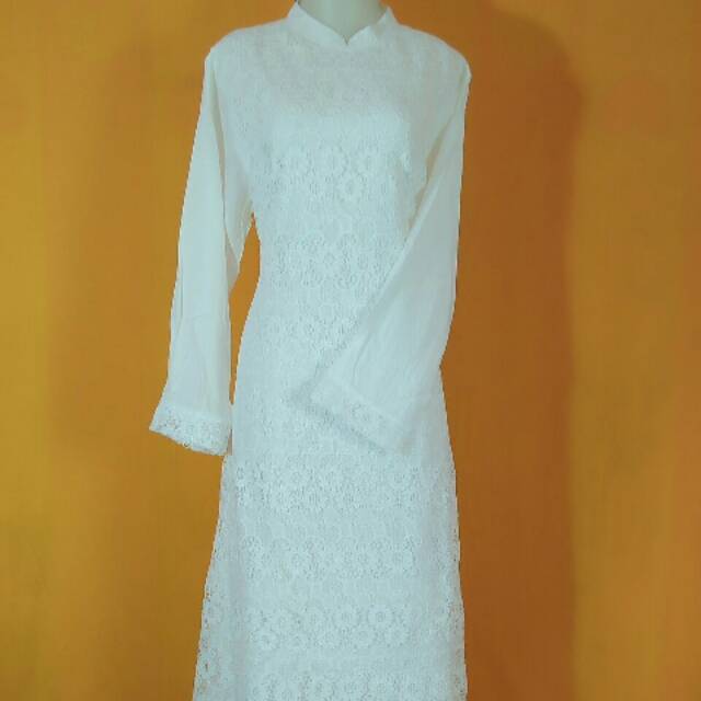 Gamis Putih katun bordir haji umroh pengajian