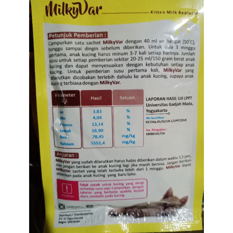 paket 1 dus 1dus milkyvar milky var susu kucing kitten 20gr 1 dus