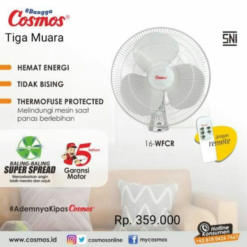 KIPAS ANGIN DINDING REMOTE (COSMOS 16 WFCR)