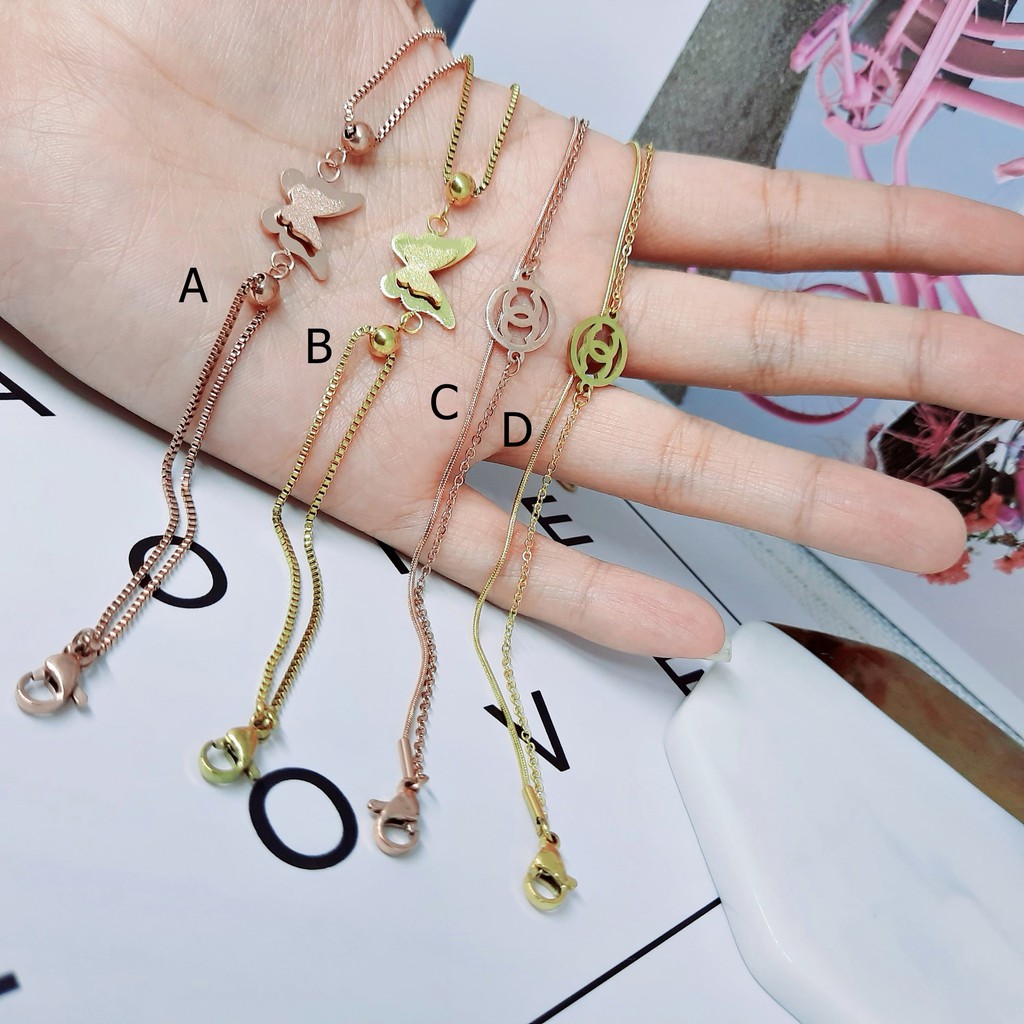 Gelang Titanium Layer Kupu Fashion  Rose Gold - BB615