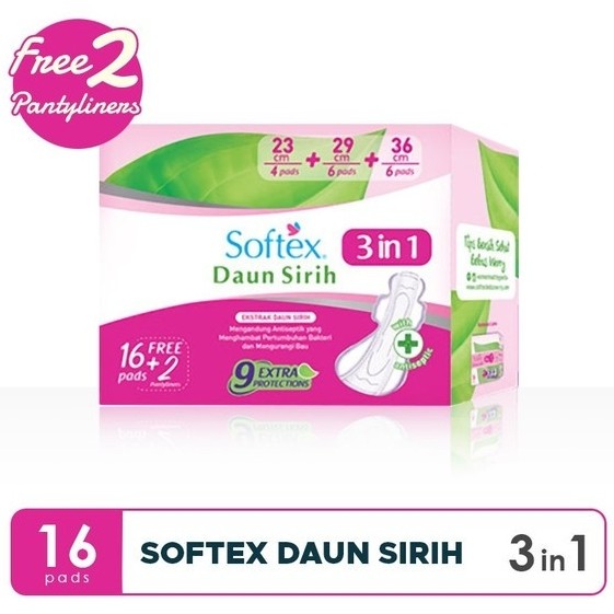 SOFTEX DAUN SIRIH 3in1 16+2 Pads [ORIGINAL]