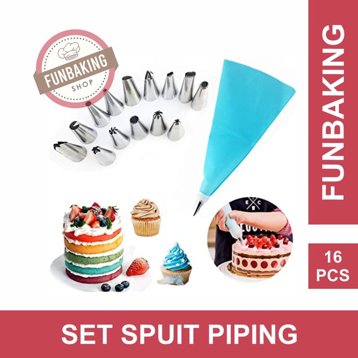 

KUE-PENGHIAS-ALAT- FUNBAKING- 16PCS SET SPUIT PIPING BAG SILICON PLASTIK SEGITIGA SILIKON -ALAT-