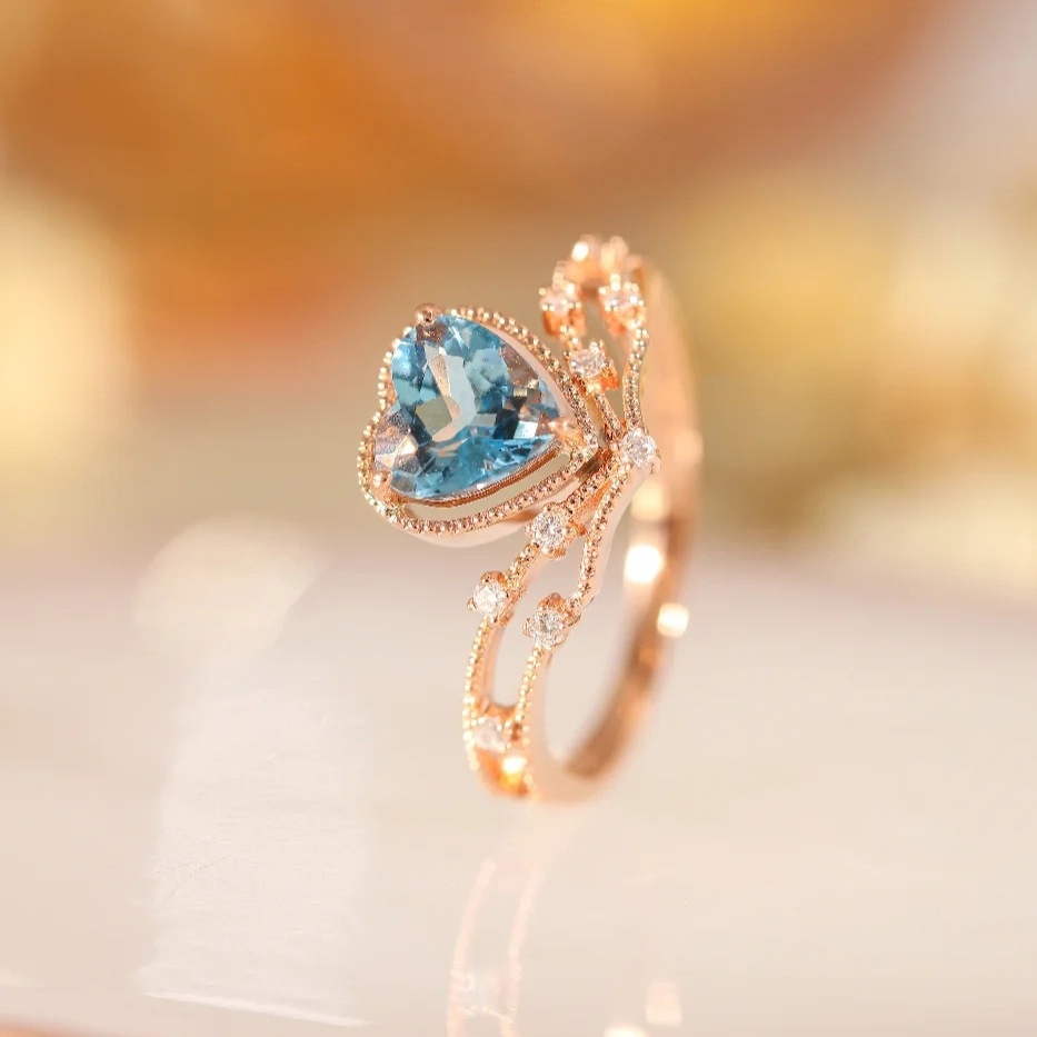 perak asli 925 cincin Wanita Kreatif Cinta Berbentuk Hati Biru Batu Permata Cincin Dapat Disesuaikan Fashion Perhiasan