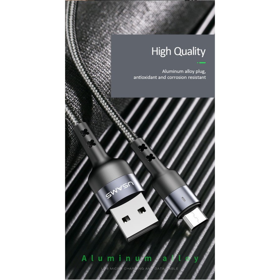 USAMS Kabel Data Charger Micro USB 2A 1M Fast Charging LED - SJ312