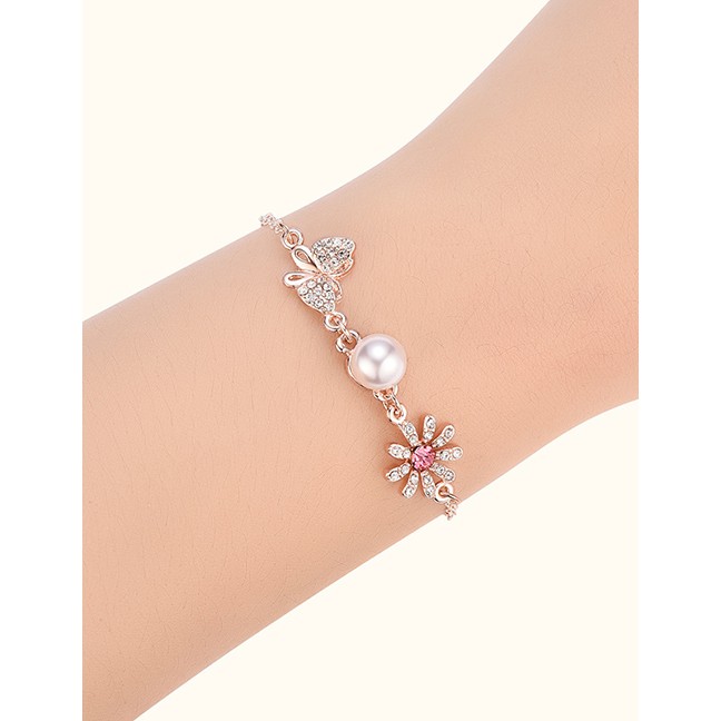 LRC Gelang Tangan Fashion Gold Color Flower Shape Decorated Bracelet F06874