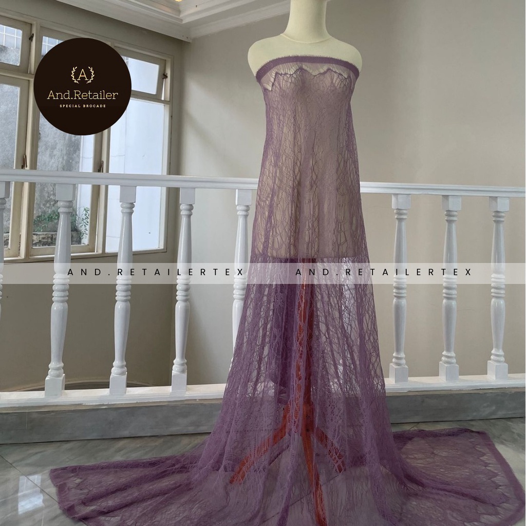 Bahan Kebaya Semi France Panel per 2,5m Lace Chantily Shantily Motif New Series Warna Dusty Purple