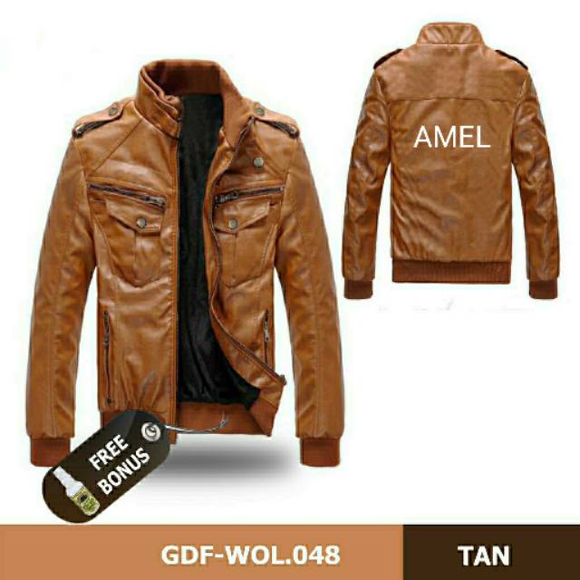 JAKET KULIT MENARIK PRIA WANITA WOLL KOREA STYLE GRADE A PREMIUM FREE GRATIS LOTION SEMIR PEMBERSIH