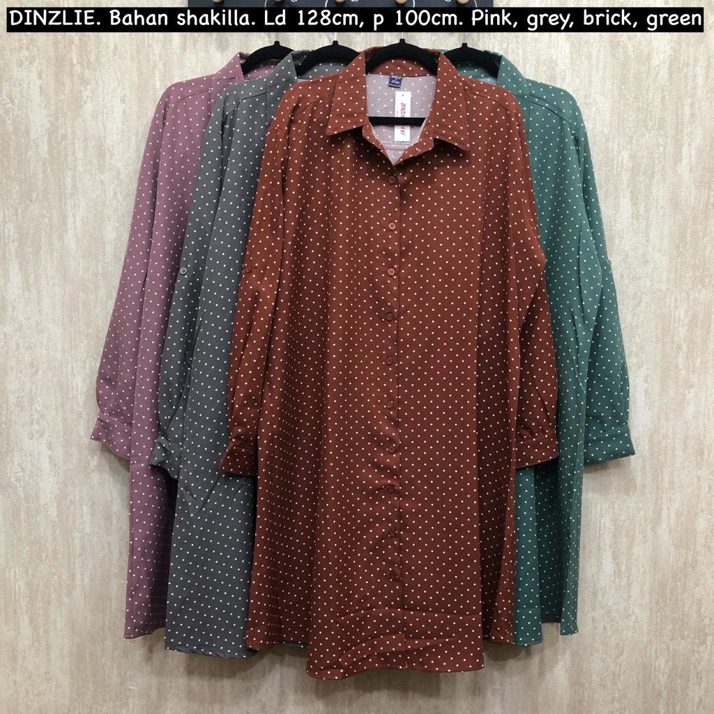 DINZLIESHOP LONG TUNIK TUNIC KEMEJA PANJANG WANITA BAHAN SHAKILLA MOTIF DOT POLKADOT BINTIK POLKA BI