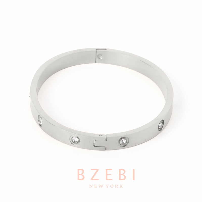 Bzebi Gelang Bangle Titanium Steel Hias Berlian Imitasi Warna Rose Gold / Silver 994