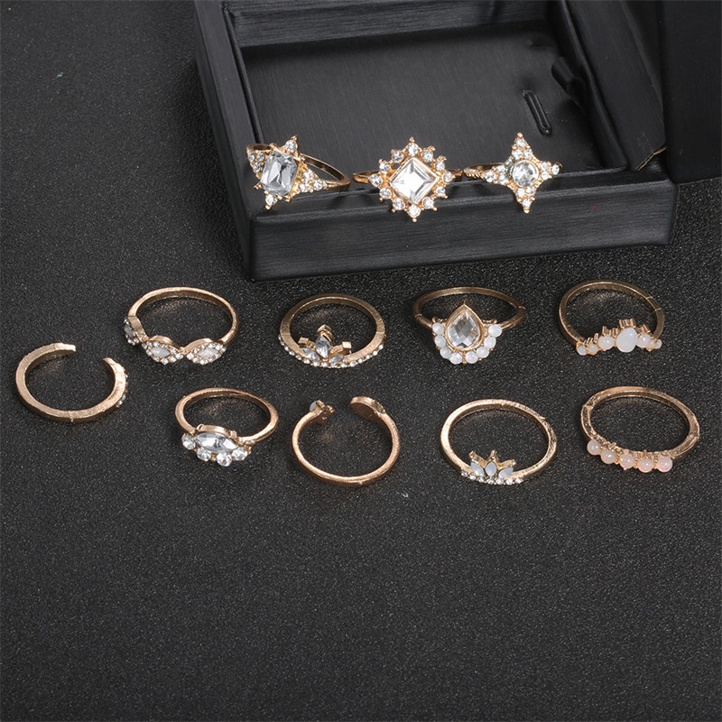 12pcs / Set Cincin Berlian Permata Besar Bentuk Tetesan Air Untuk Wanita