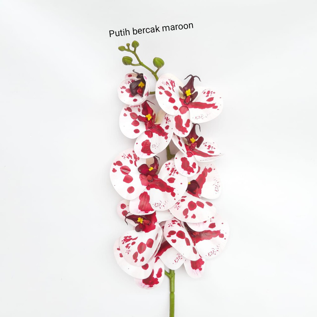 ANGGREK LATEX ORCHID X1 panjang 1 meter -  bunga plastik artificial home decor shabby chic-Putih bercak maroon