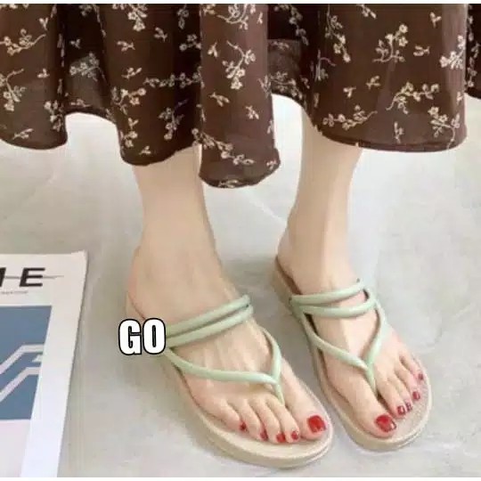 sogo Import JAPIT TALI Sepatu Sandal Wanita Teplek Flat Jelly Kekinian