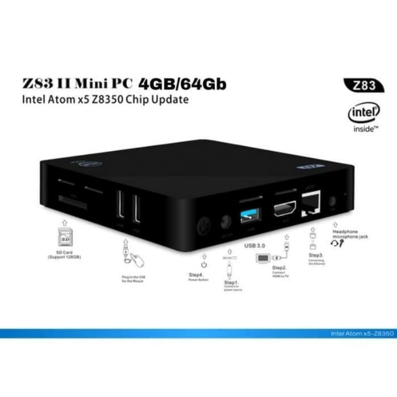 Mini PC Z83 II 4GB Ram 64GB Rom Intel X5 Quadcore HDMI Wifi Windows 10 - Hitam