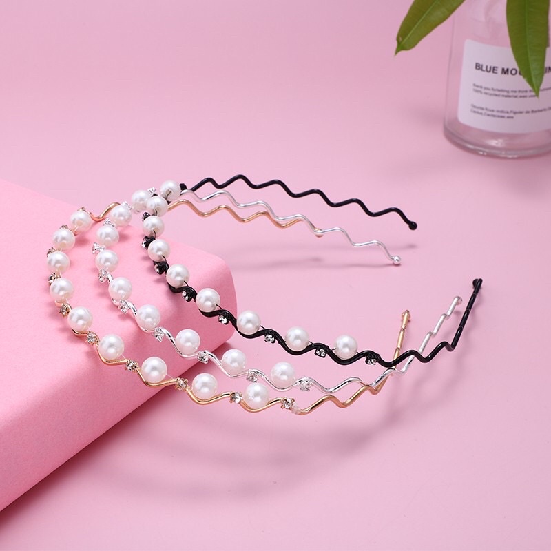 Bando Mutiara Fashion Wanita Korea Hiasan Rambut Aksesoris Bando Besi
