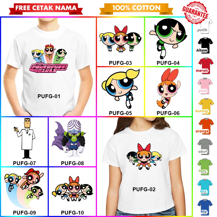 [FREE NAMA!!] Baju Kaos ANAK DAN DEWASA POWERPUFF GIRLS BANYAK MOTIF